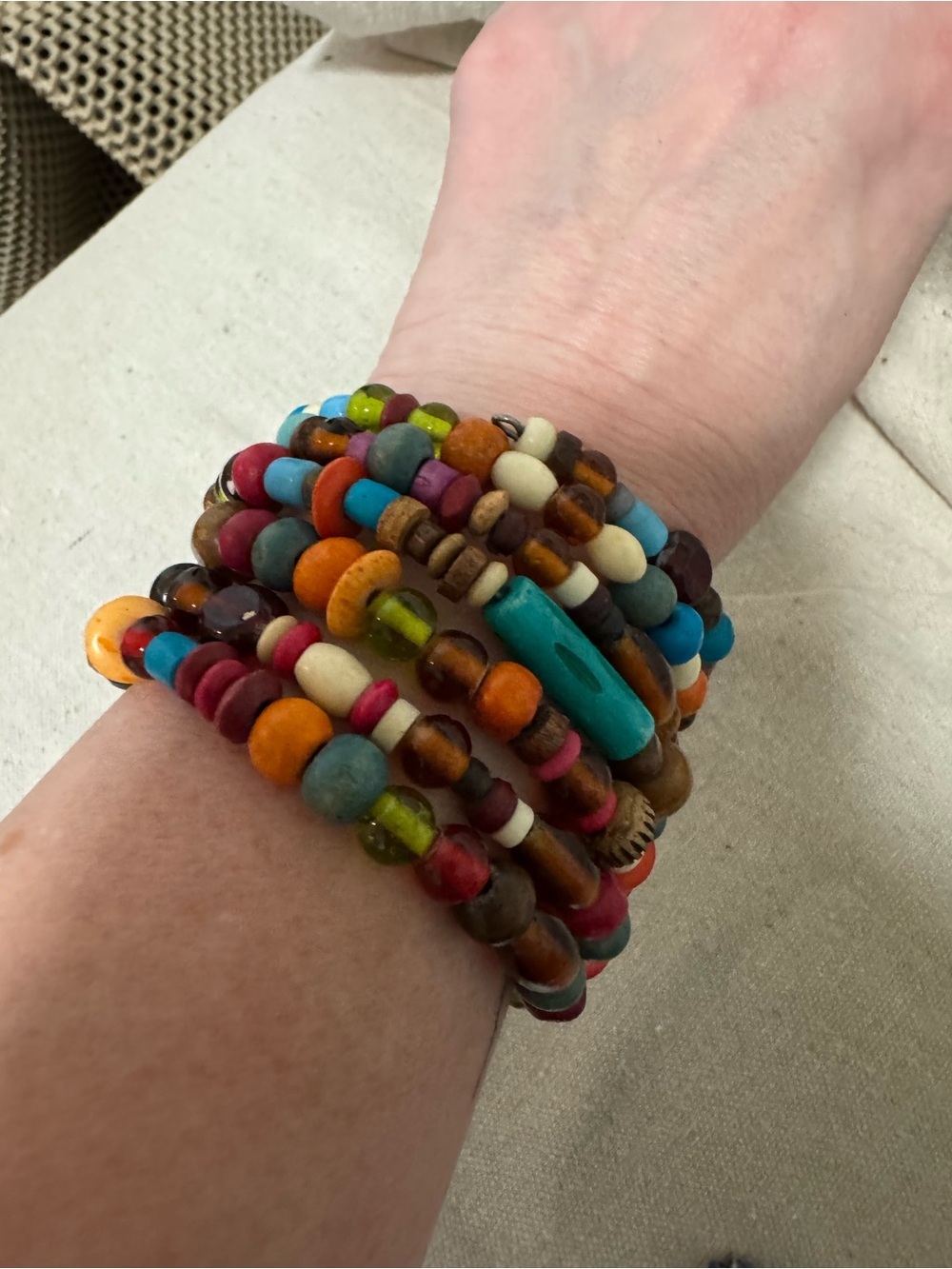 Boho Multi Strand Beaded Memory Wire Bracelet Colorful Statement Cuff OS